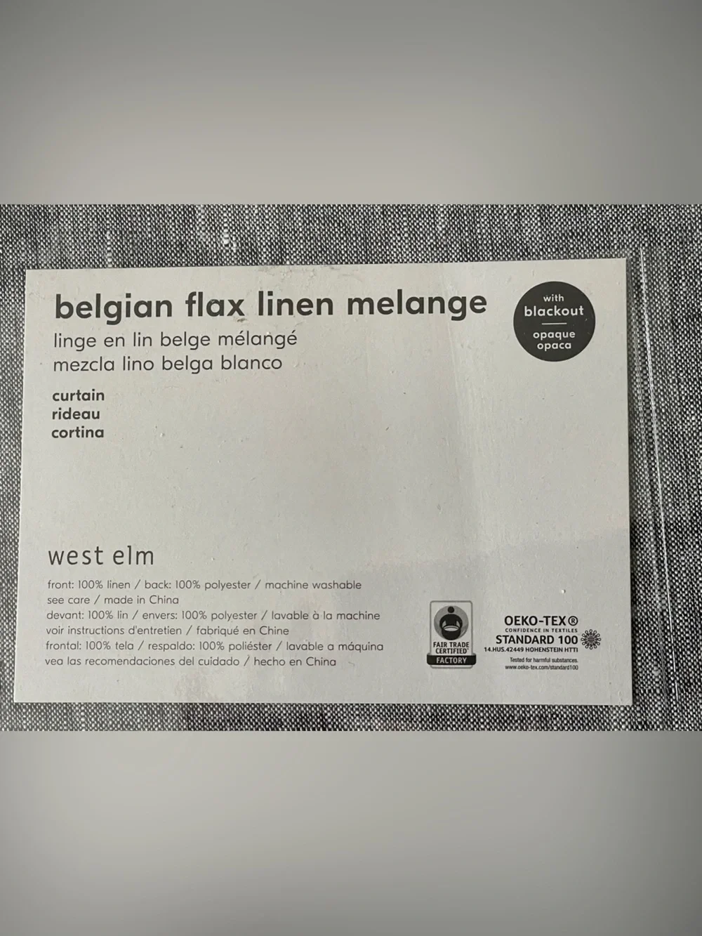 NWT West Elm Belgian Flax Linen Melange Black out Panel - Heathered Gray 48”x84”